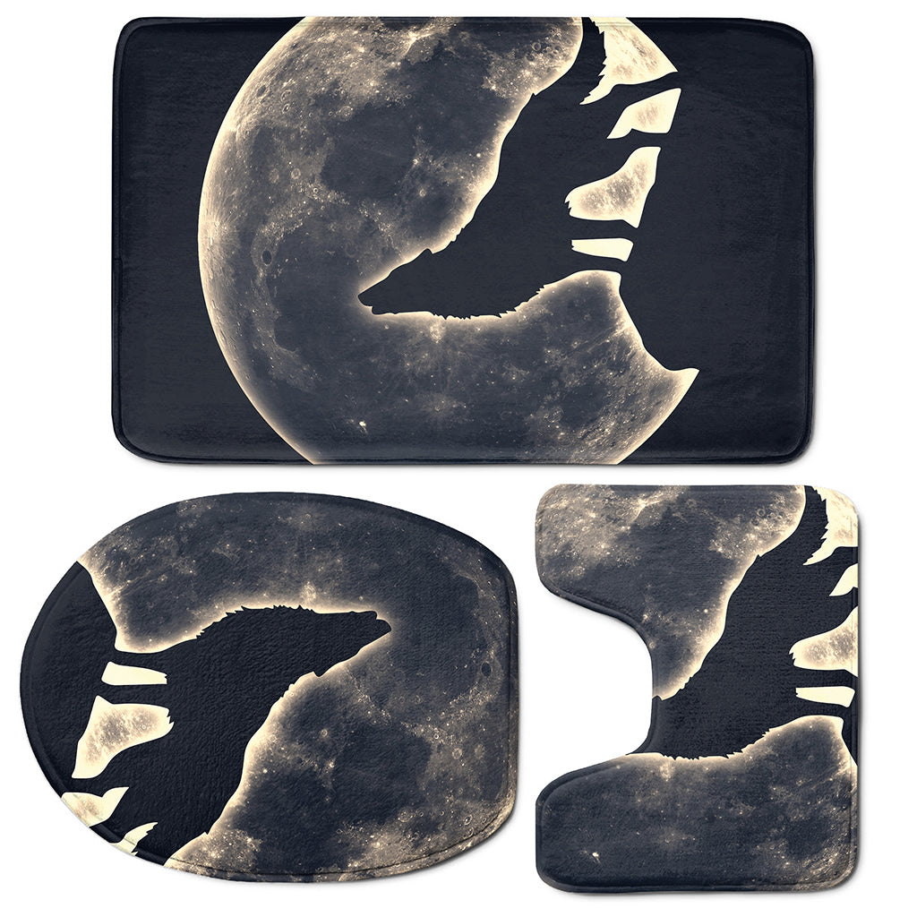 Full Moon Howling Wolf Print 3 Piece Bath Mat Set
