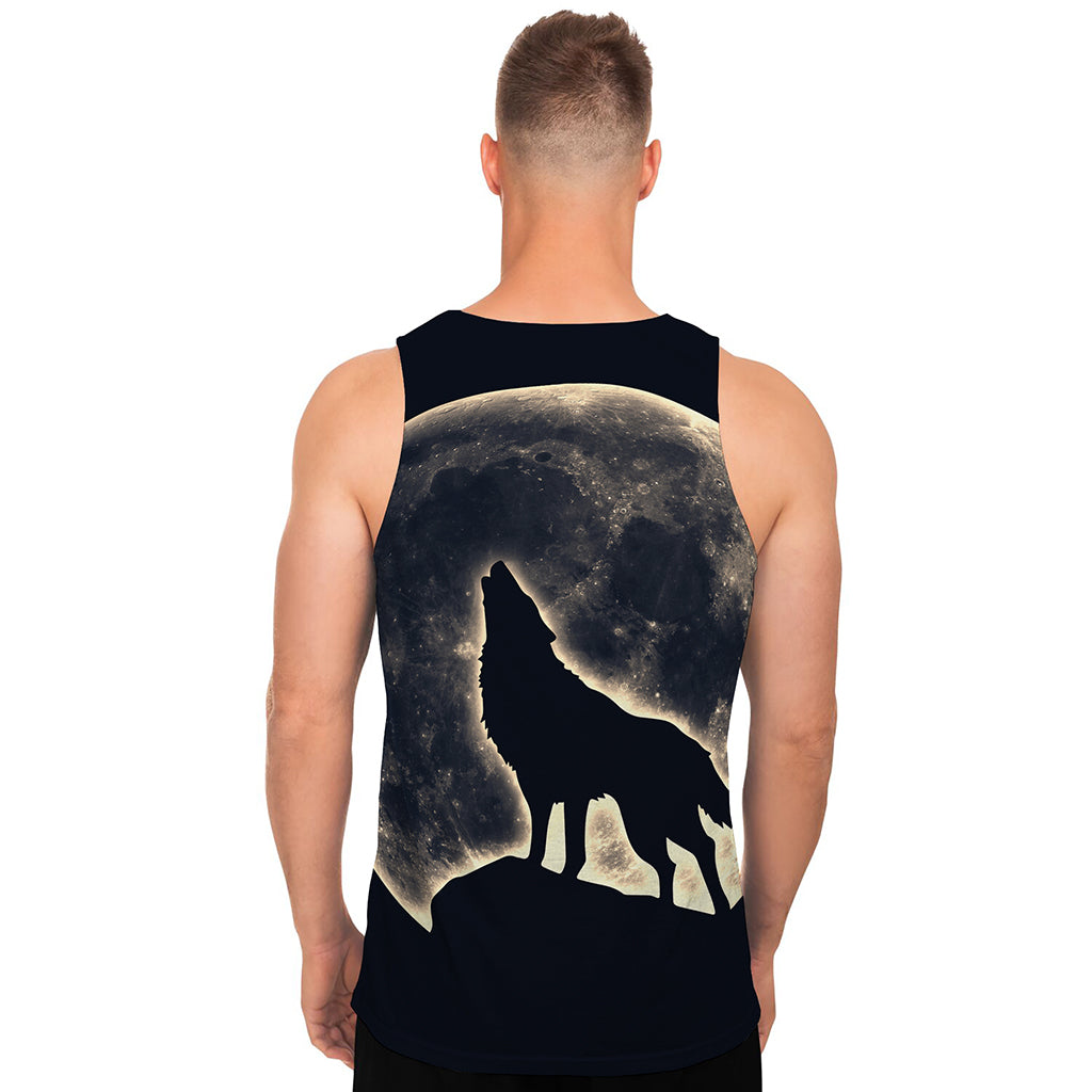 Full Moon Howling Wolf Print Men's Tank Top