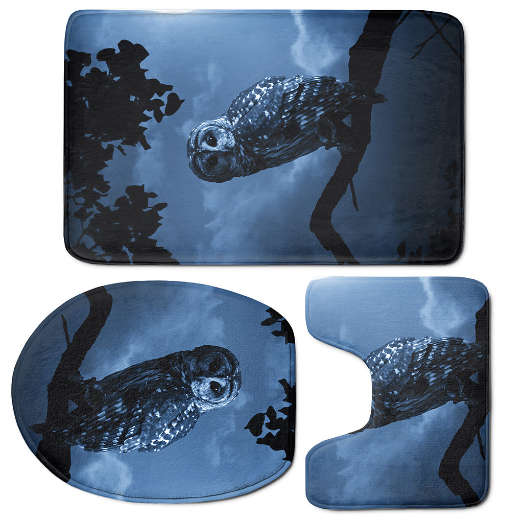 Full Moon Night Owl Print 3 Piece Bath Mat Set