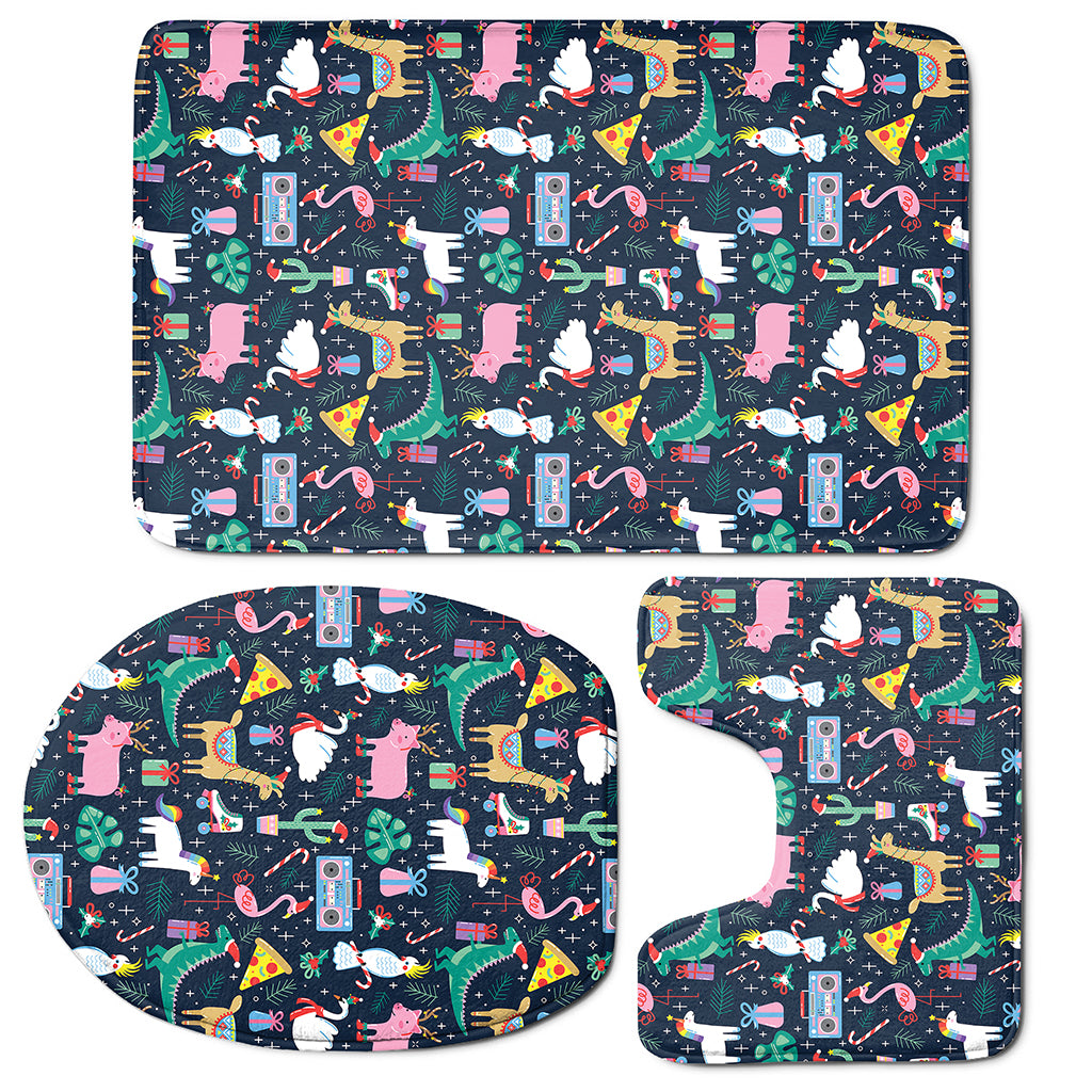 Funny Christmas Animals Pattern Print 3 Piece Bath Mat Set