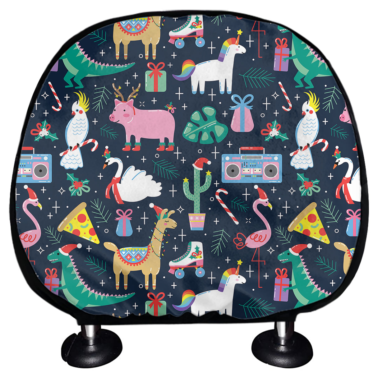 Funny Christmas Animals Pattern Print Car Headrest Covers