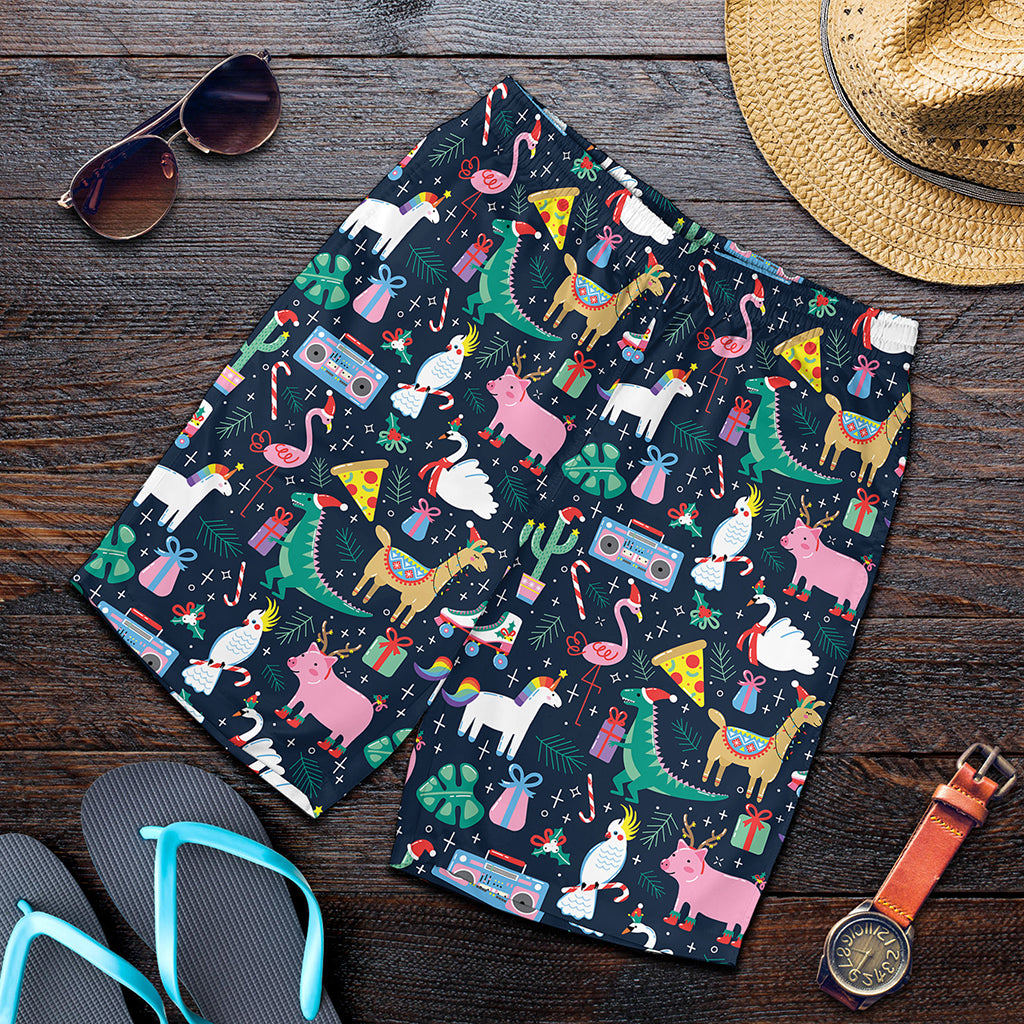 Funny Christmas Animals Pattern Print Men's Shorts