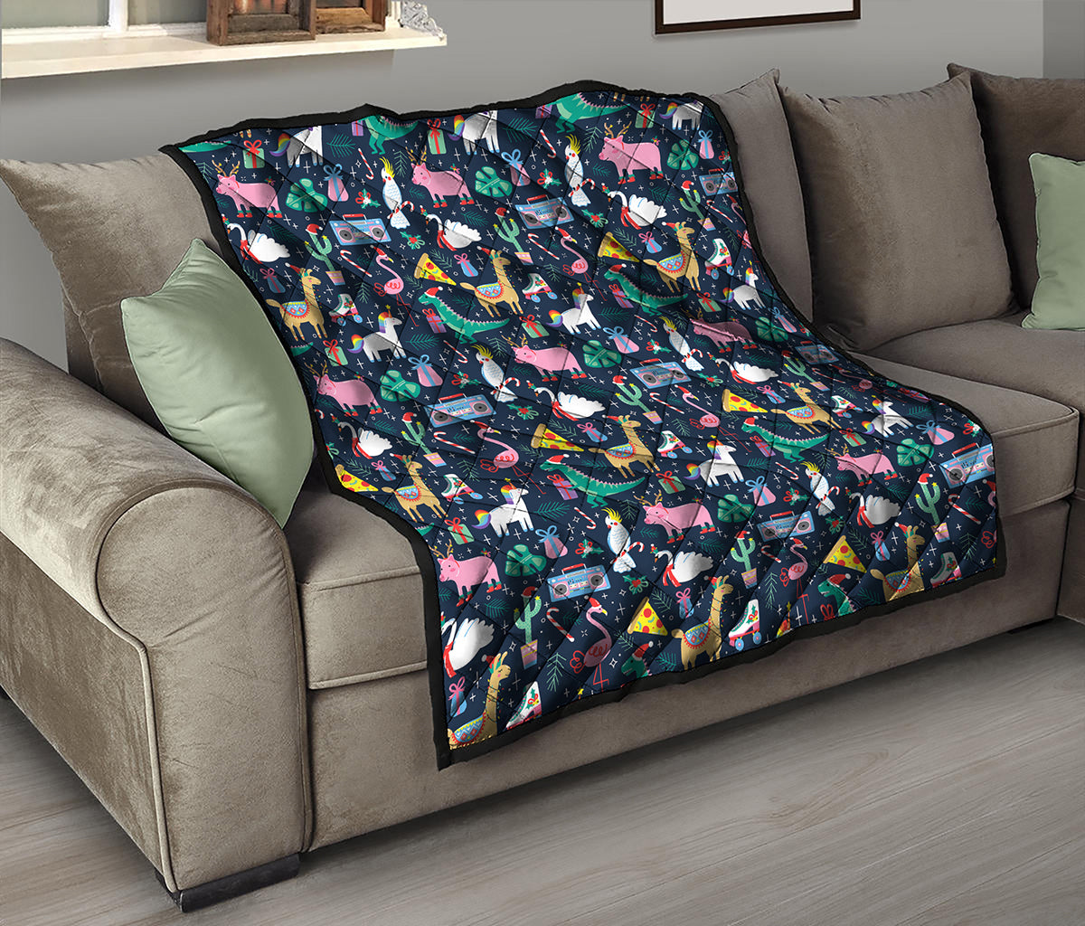 Funny Christmas Animals Pattern Print Quilt
