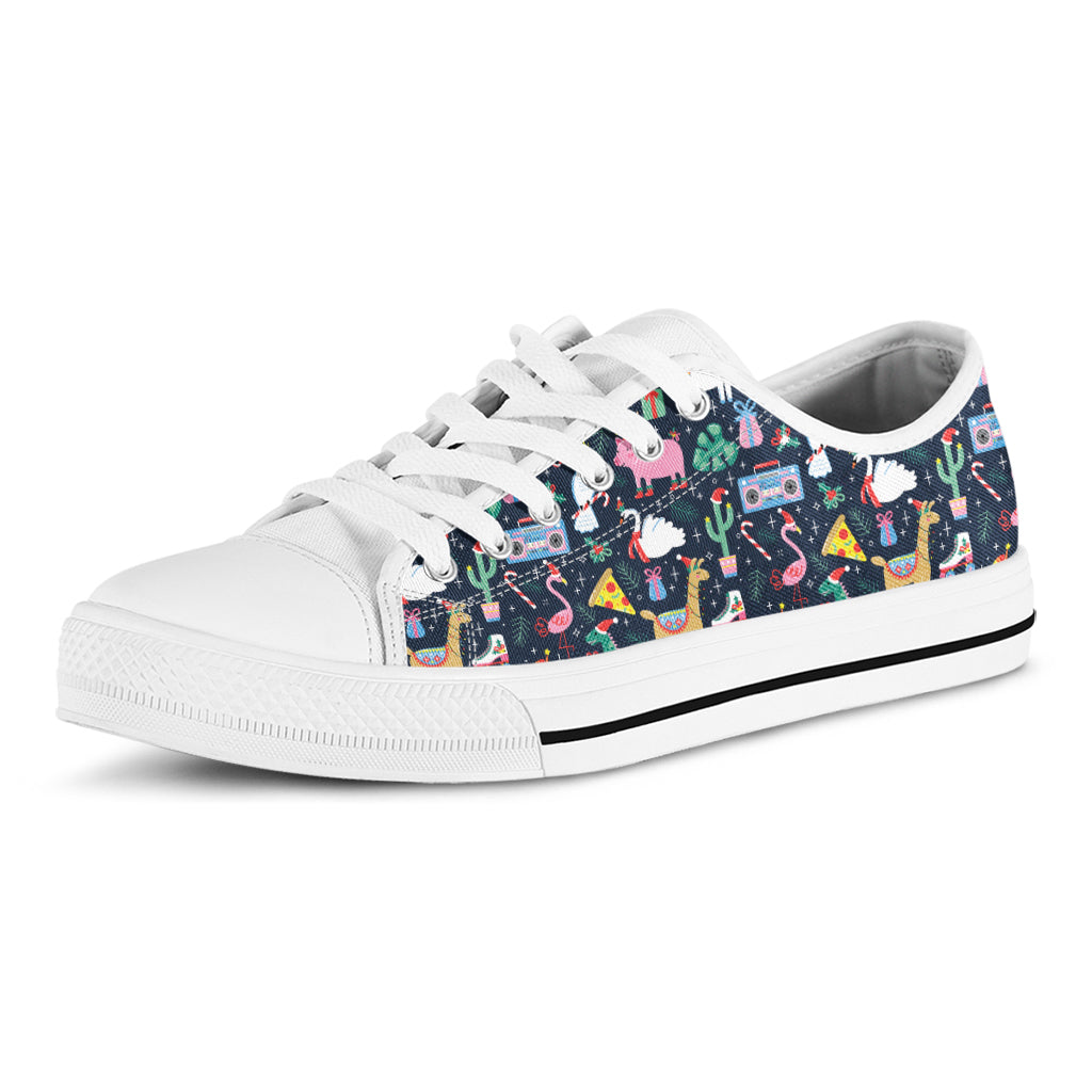 Funny Christmas Animals Pattern Print White Low Top Shoes