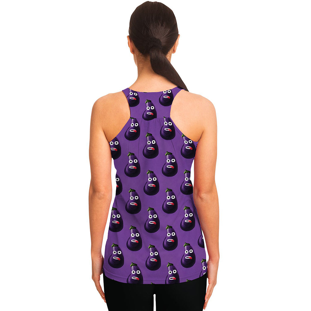 Funny Eggplant Pattern Print Women's Racerback Tank Top
