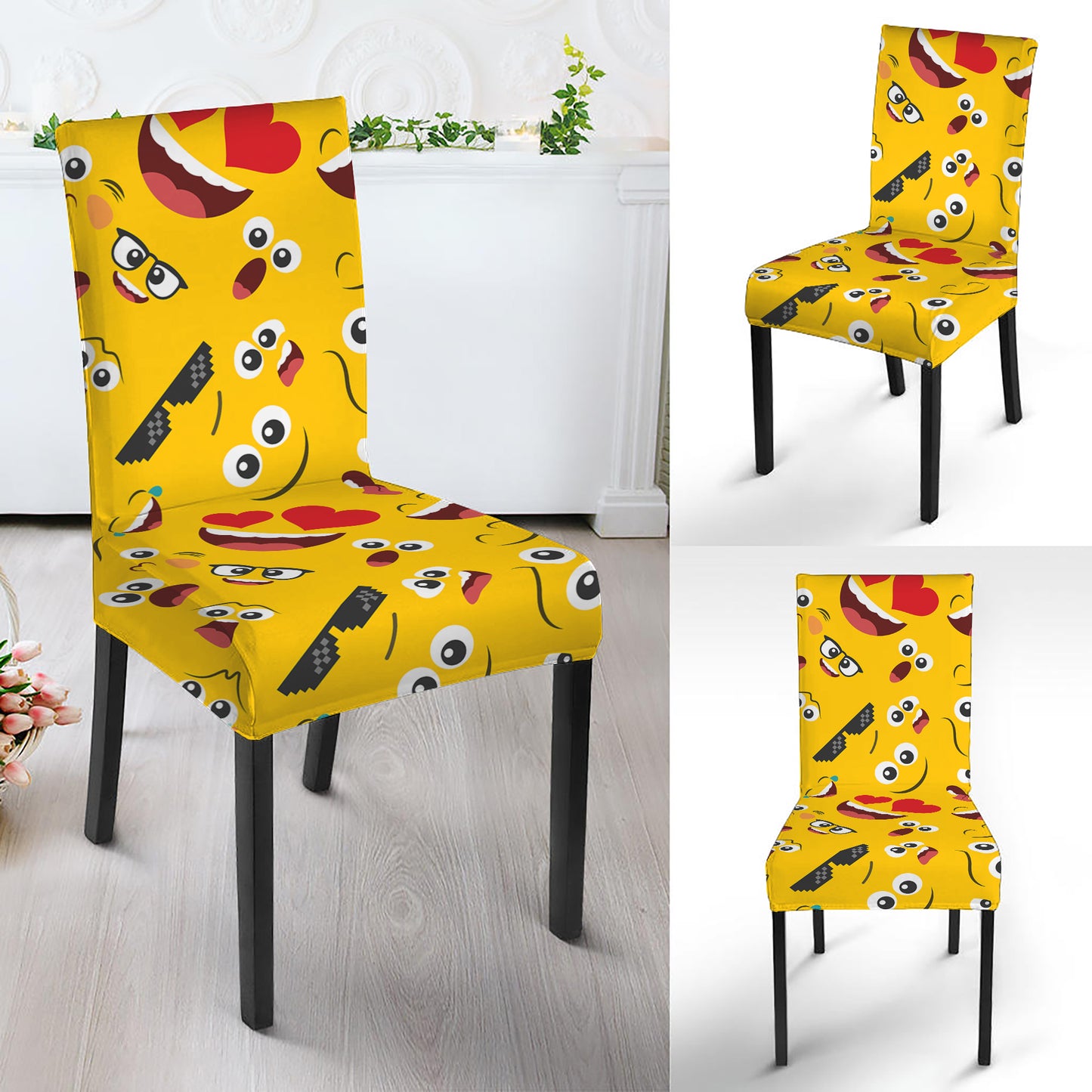 Funny Emoji Pattern Print Dining Chair Slipcover