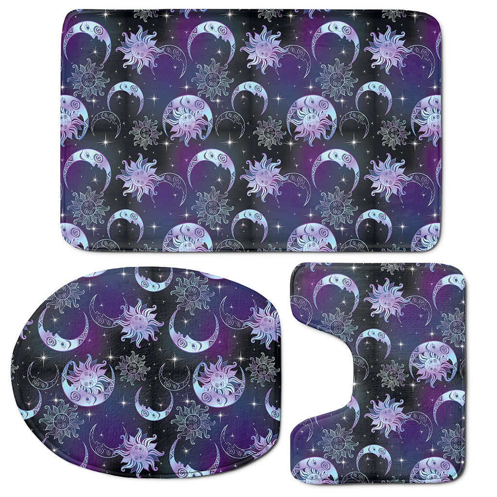 Galaxy Celestial Sun And Moon Print 3 Piece Bath Mat Set