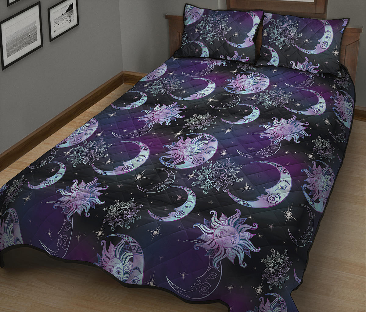 Galaxy Celestial Sun And Moon Print Quilt Bed Set