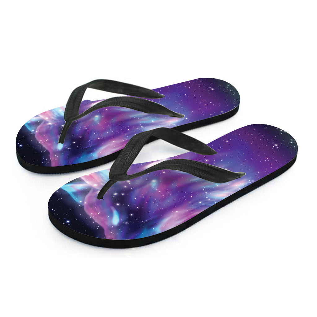 Galaxy Howling Wolf Spirit Print Flip Flops