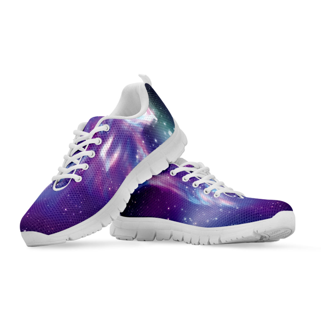 Galaxy Howling Wolf Spirit Print White Sneakers