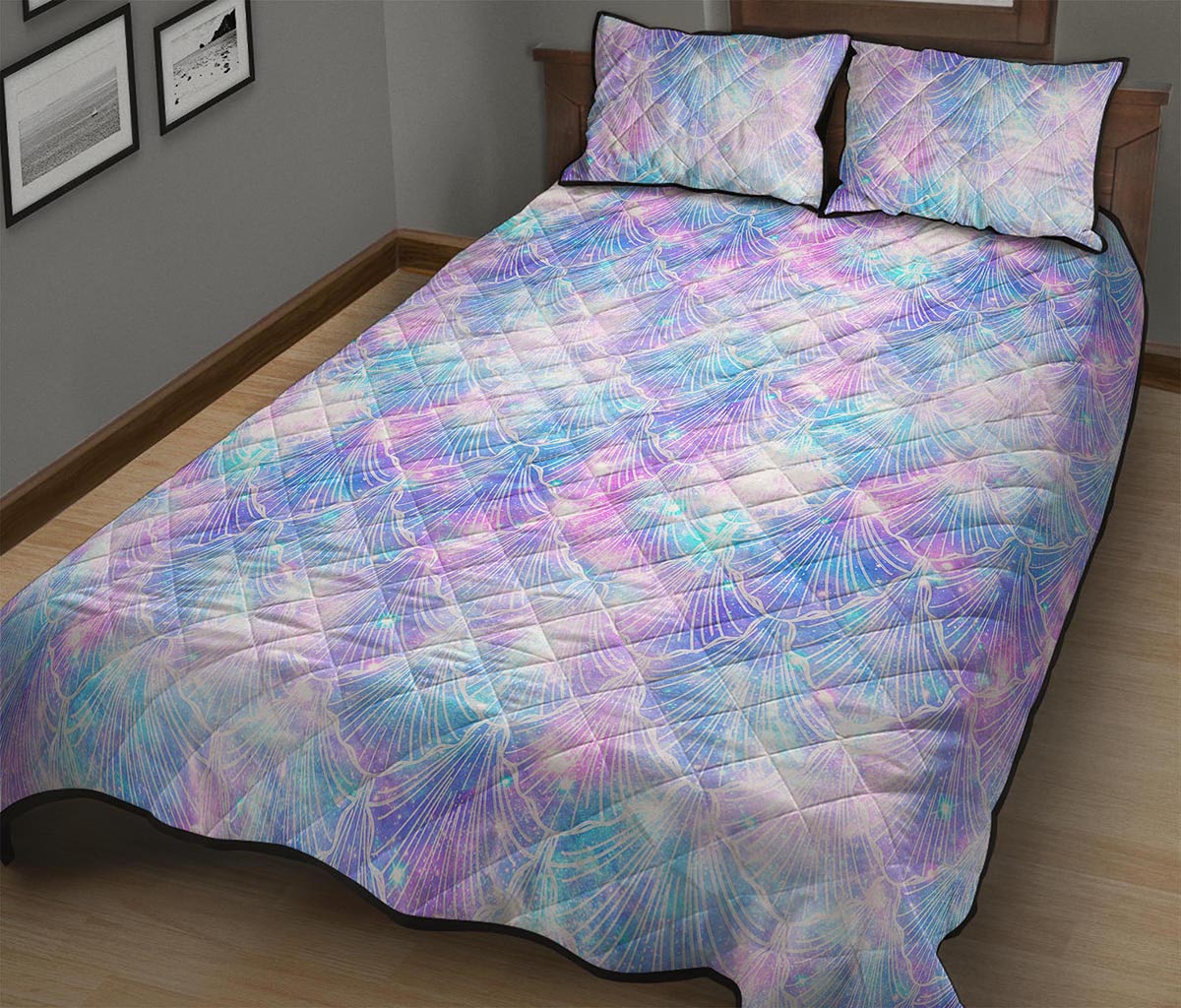 Galaxy Mermaid Scales Pattern Print Quilt Bed Set