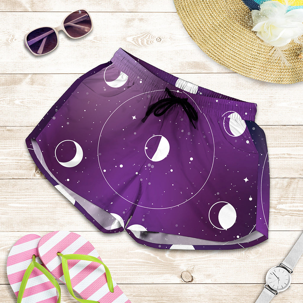 Galaxy Moon Phase Print Women's Shorts