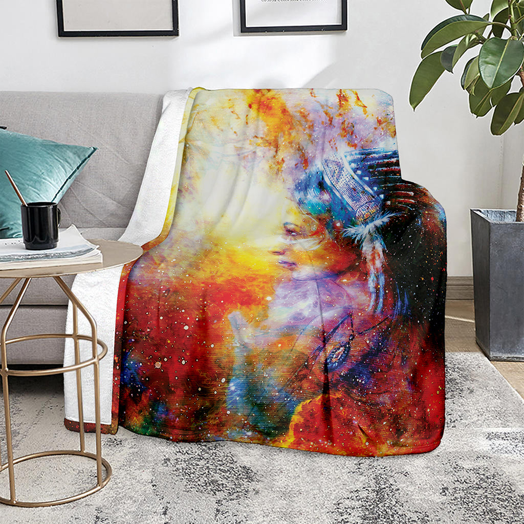 Galaxy Native Indian Woman Print Blanket