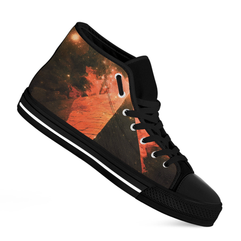 Galaxy Pyramid Print Black High Top Shoes