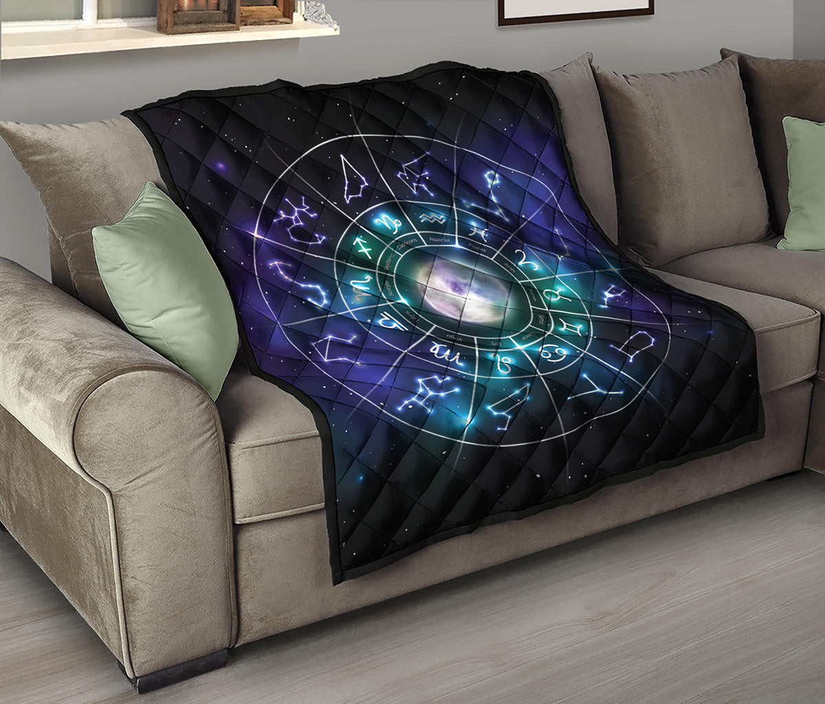 Galaxy Zodiac Wheel Print Quilt