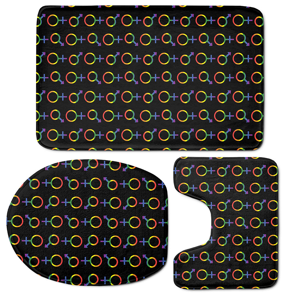 Gay Pride Gender Symbol Pattern Print 3 Piece Bath Mat Set