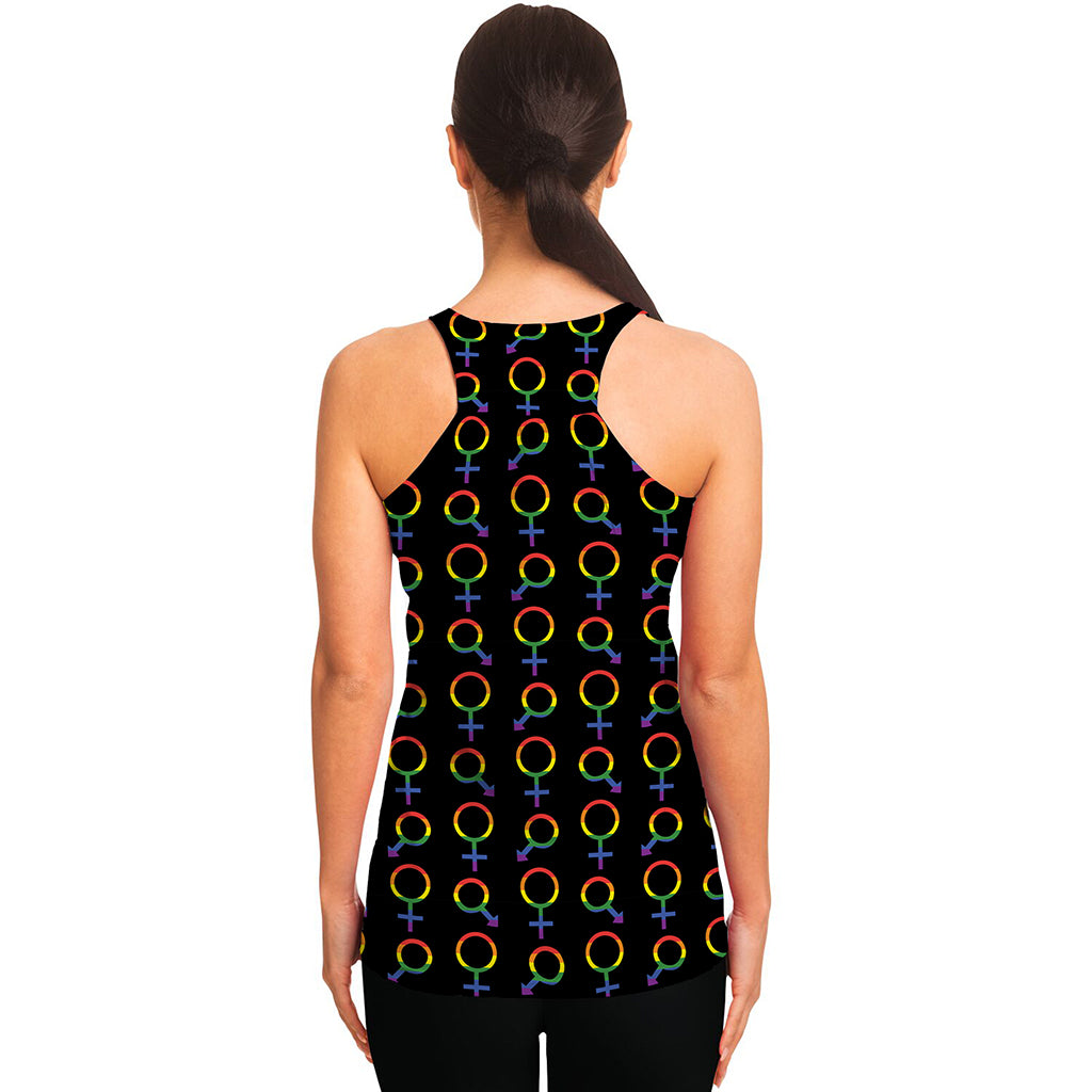Gay Pride Gender Symbol Pattern Print Women's Racerback Tank Top