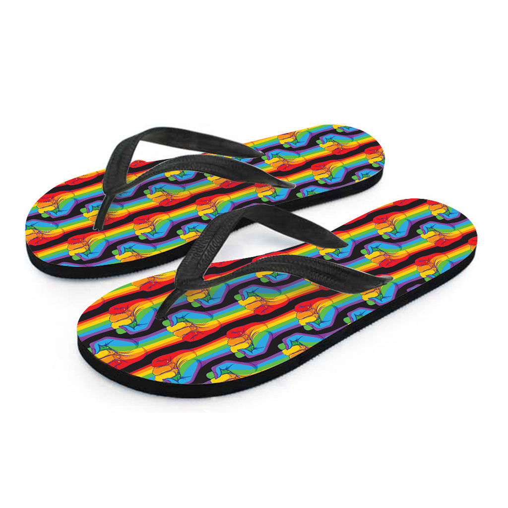 Gay Pride Hand Sign Pattern Print Flip Flops