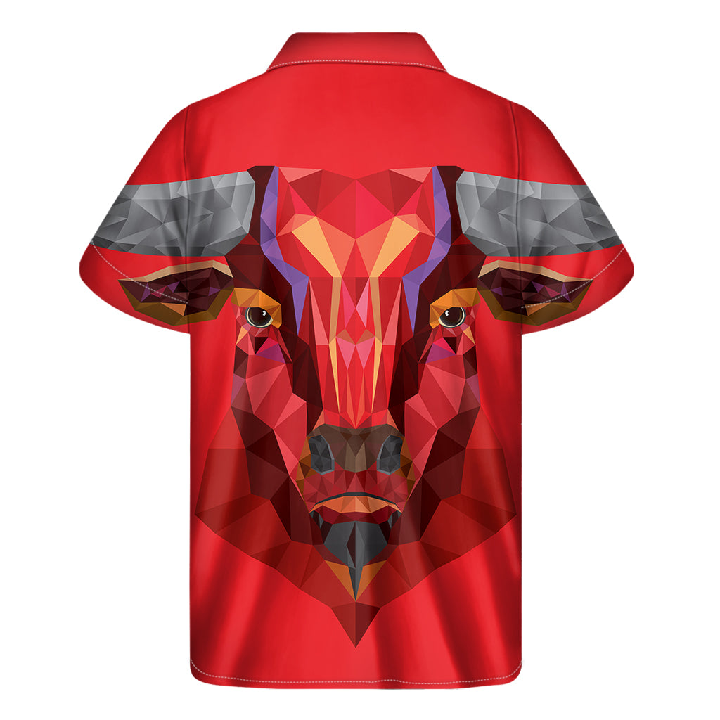 Geometric Bull Skull Print Men's Short Sleeve Shirt