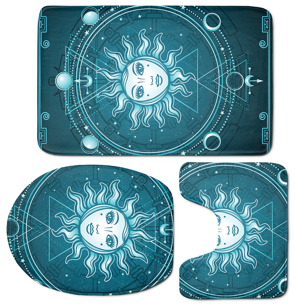 Geometric Celestial Sun And Moon Print 3 Piece Bath Mat Set