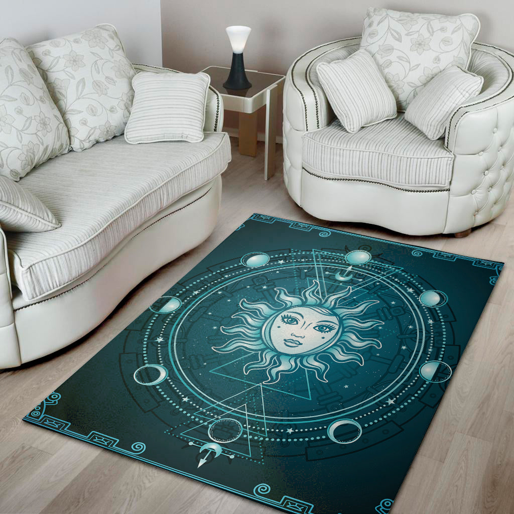 Geometric Celestial Sun And Moon Print Area Rug