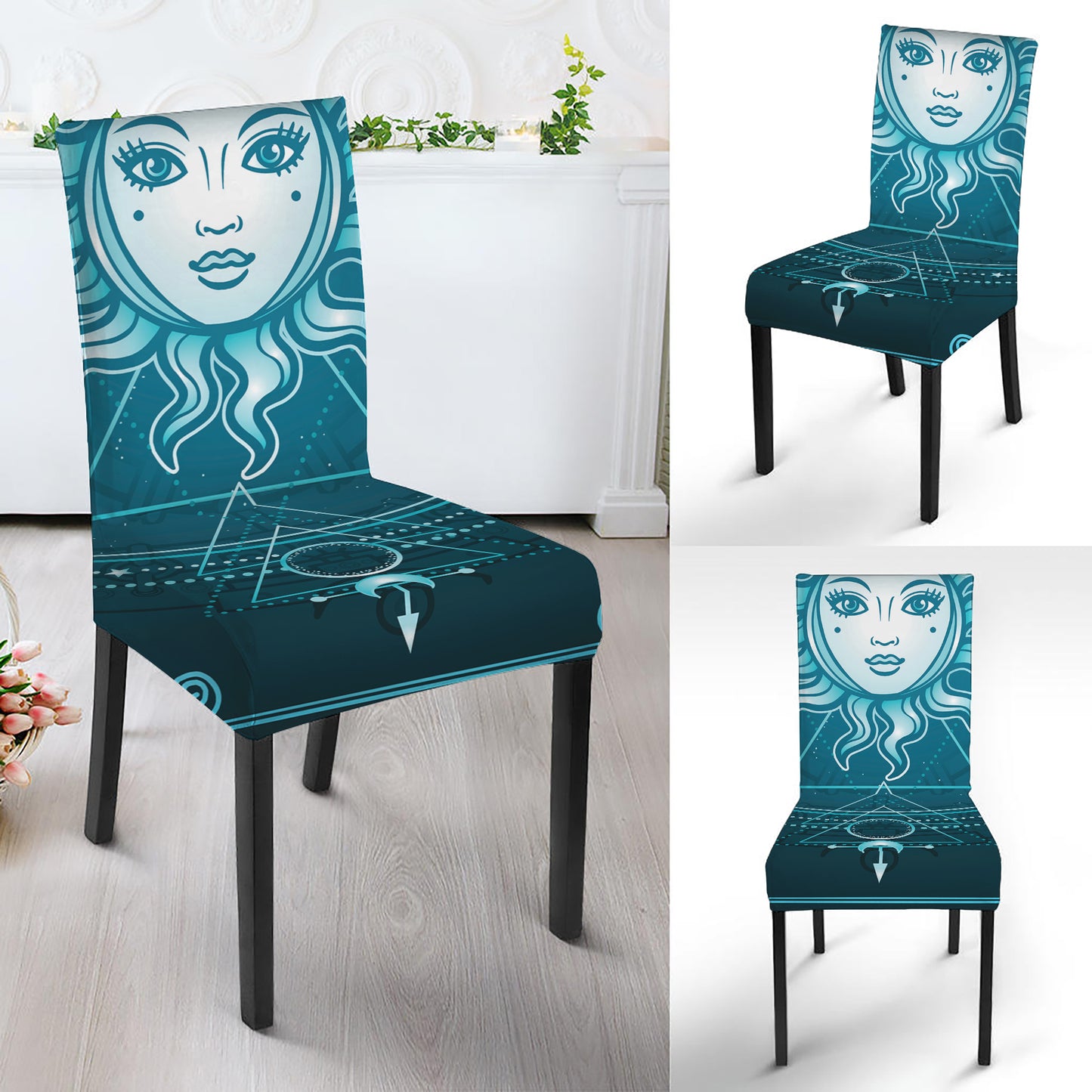 Geometric Celestial Sun And Moon Print Dining Chair Slipcover