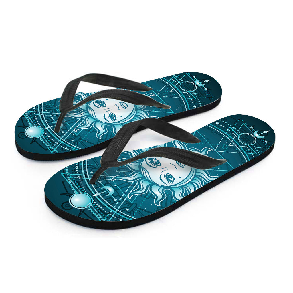 Geometric Celestial Sun And Moon Print Flip Flops