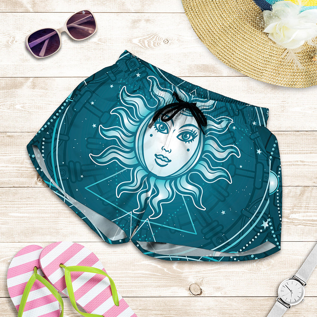 Geometric Celestial Sun And Moon Print Women's Shorts