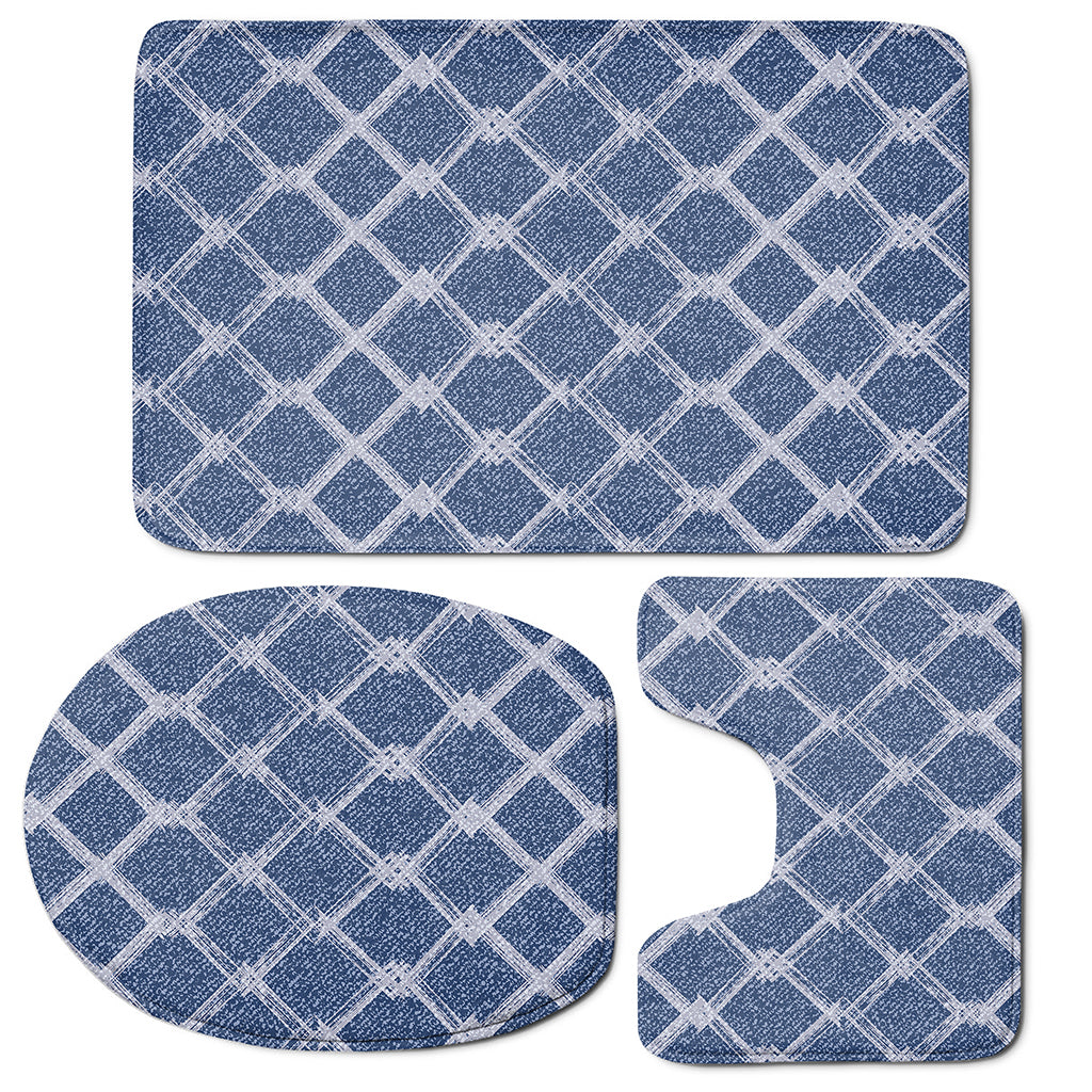 Geometric Denim Jeans Pattern Print 3 Piece Bath Mat Set