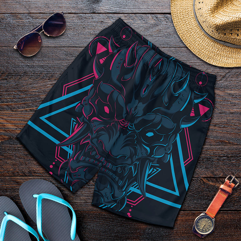 Geometric Japanese Demon Print Men's Shorts