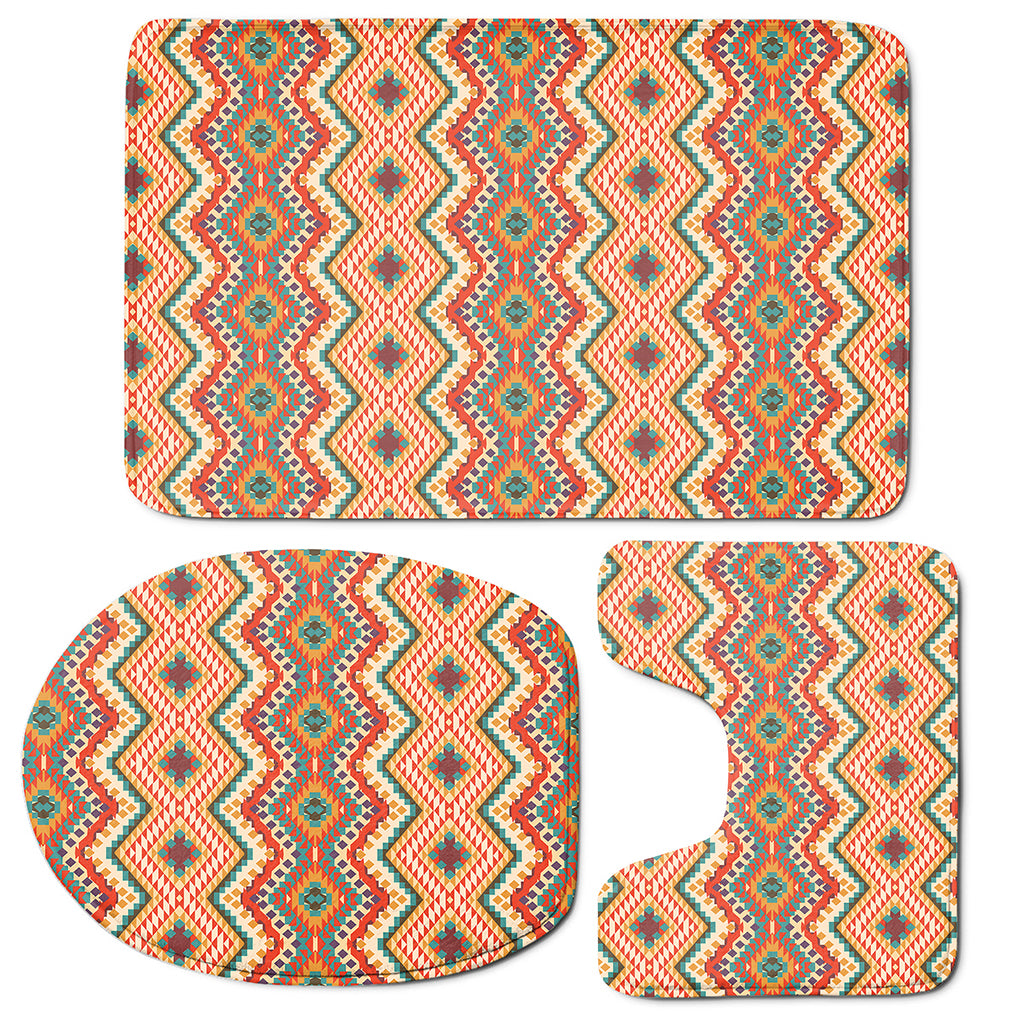 Geometric Navajo Pattern Print 3 Piece Bath Mat Set
