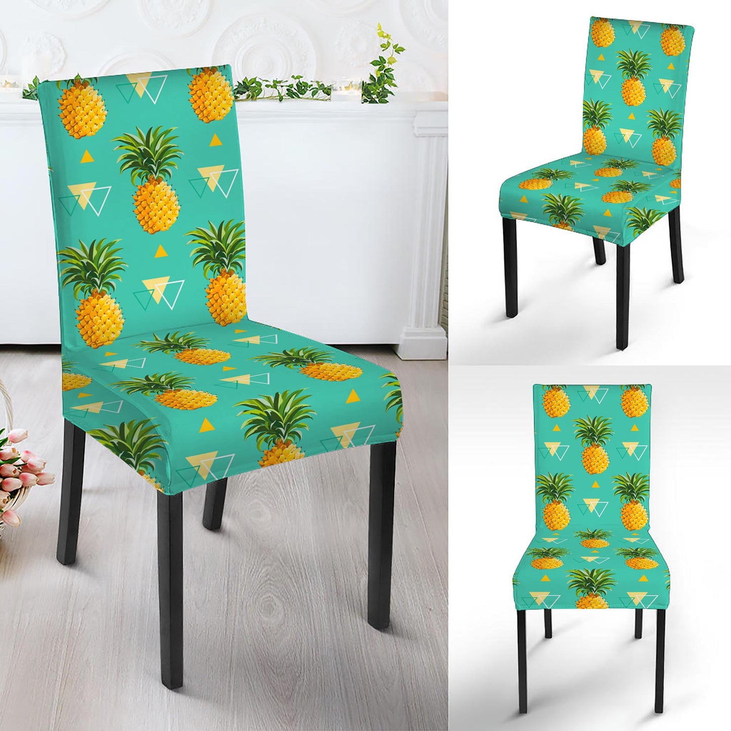 Geometric Pineapple Pattern Print Dining Chair Slipcover