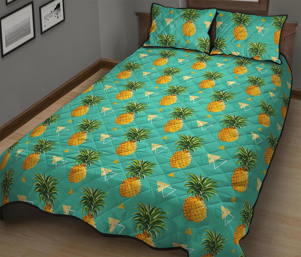 Geometric Pineapple Pattern Print Quilt Bed Set
