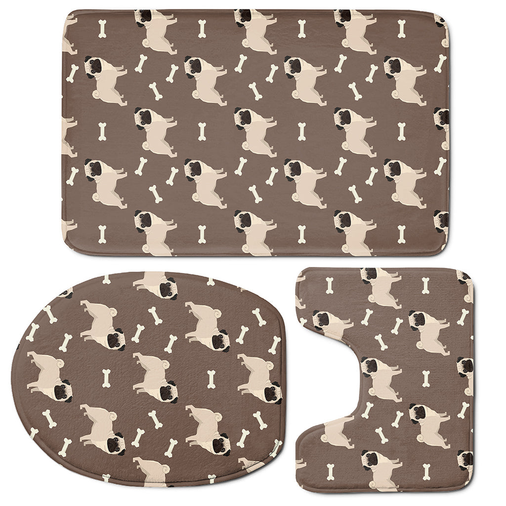 Geometric Pug Pattern Print 3 Piece Bath Mat Set