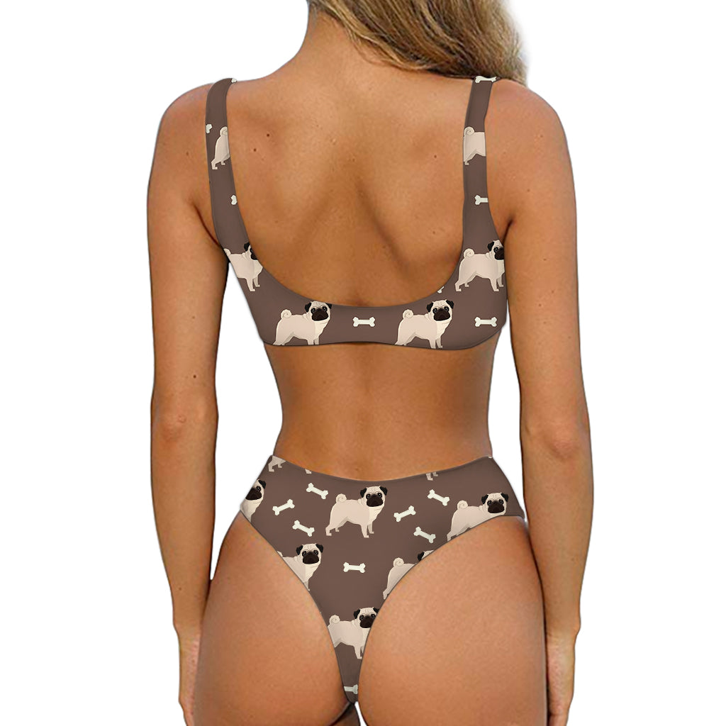 Geometric Pug Pattern Print Front Bow Tie Bikini