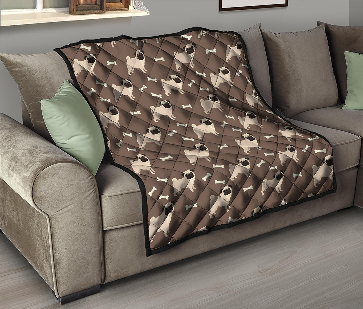 Geometric Pug Pattern Print Quilt