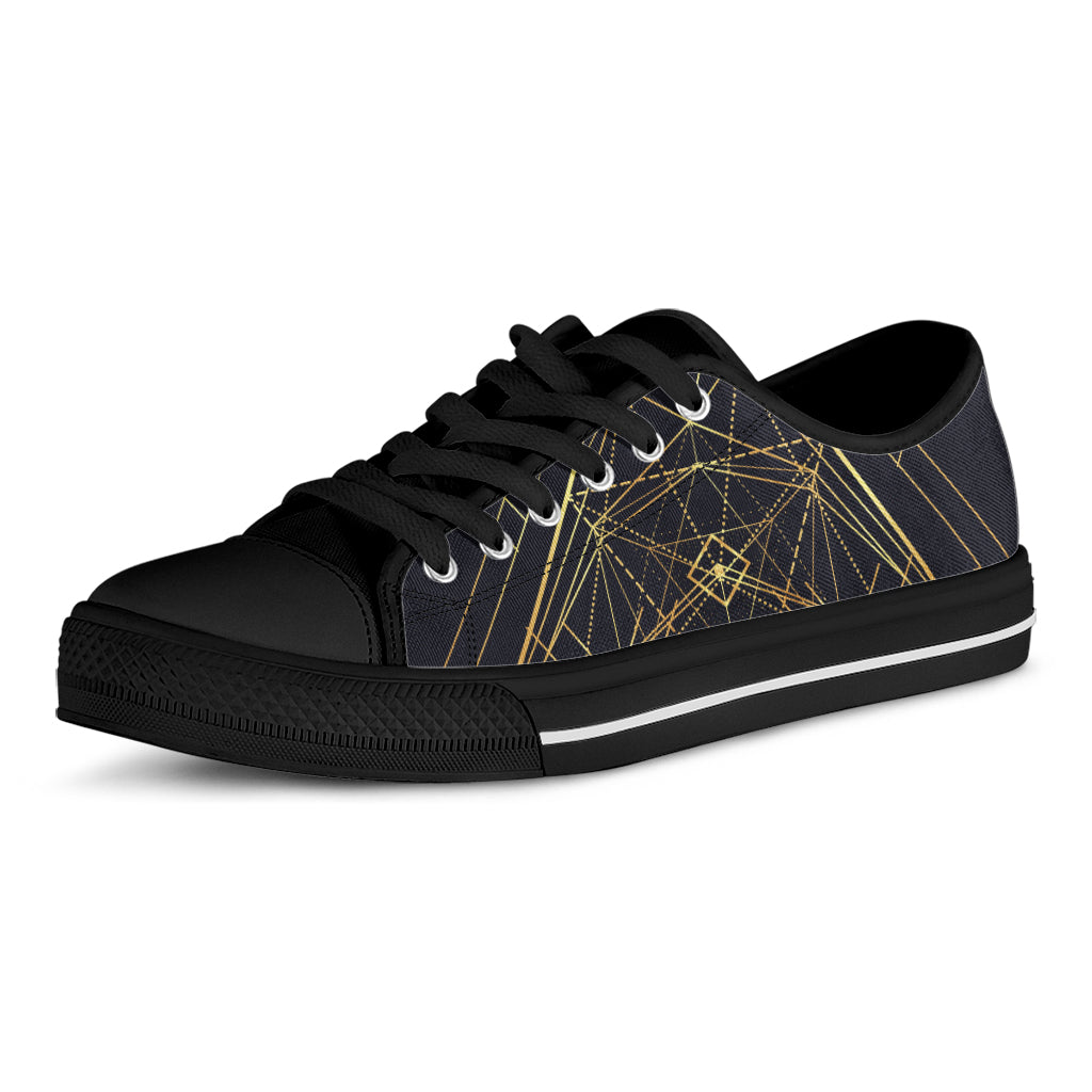 Geometric Pyramid Print Black Low Top Shoes