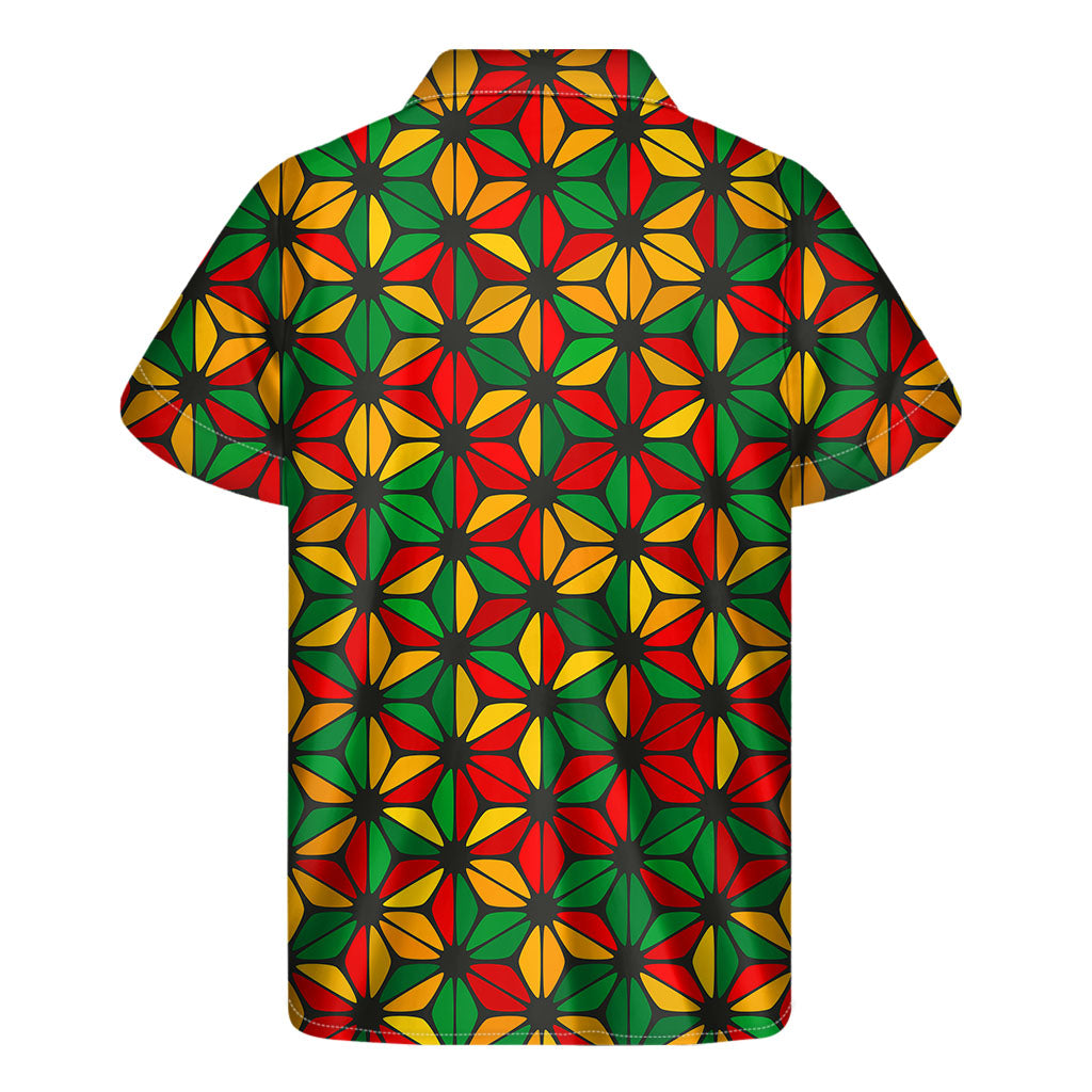 Geometric Reggae Pattern Print Men's Short Sleeve Shirt