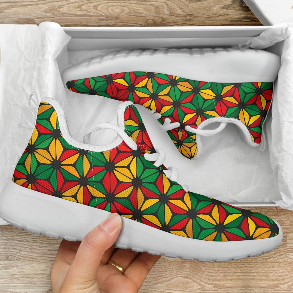 Geometric Reggae Pattern Print Mesh Knit Shoes GearFrost