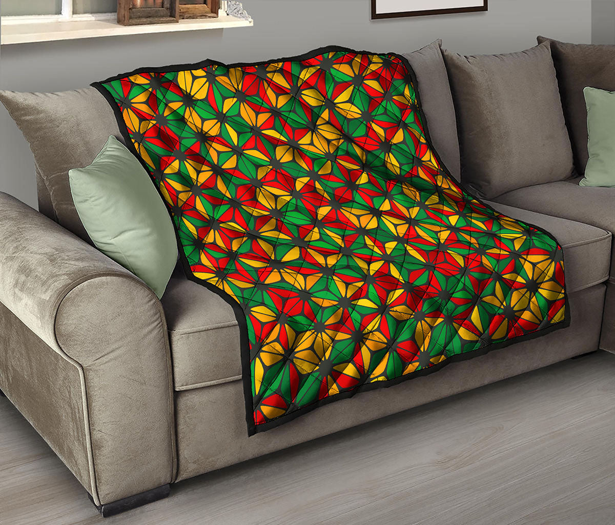 Geometric Reggae Pattern Print Quilt