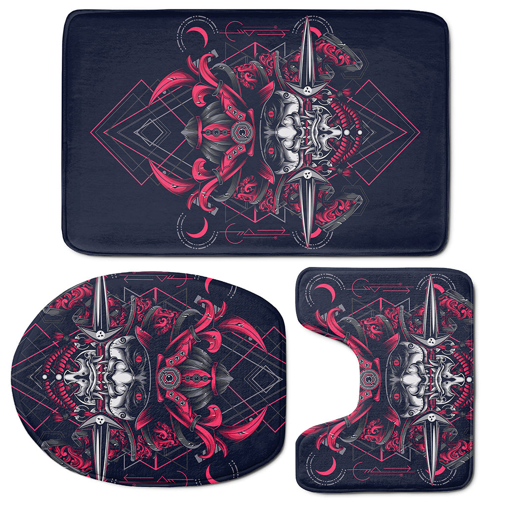 Geometric Samurai Mask Print 3 Piece Bath Mat Set