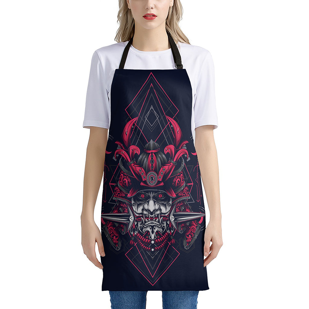 Geometric Samurai Mask Print Apron