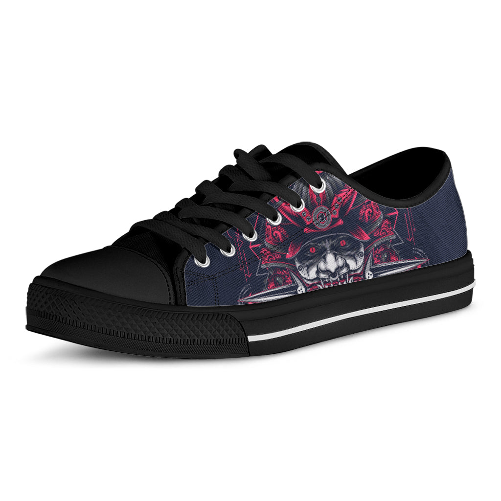 Geometric Samurai Mask Print Black Low Top Shoes