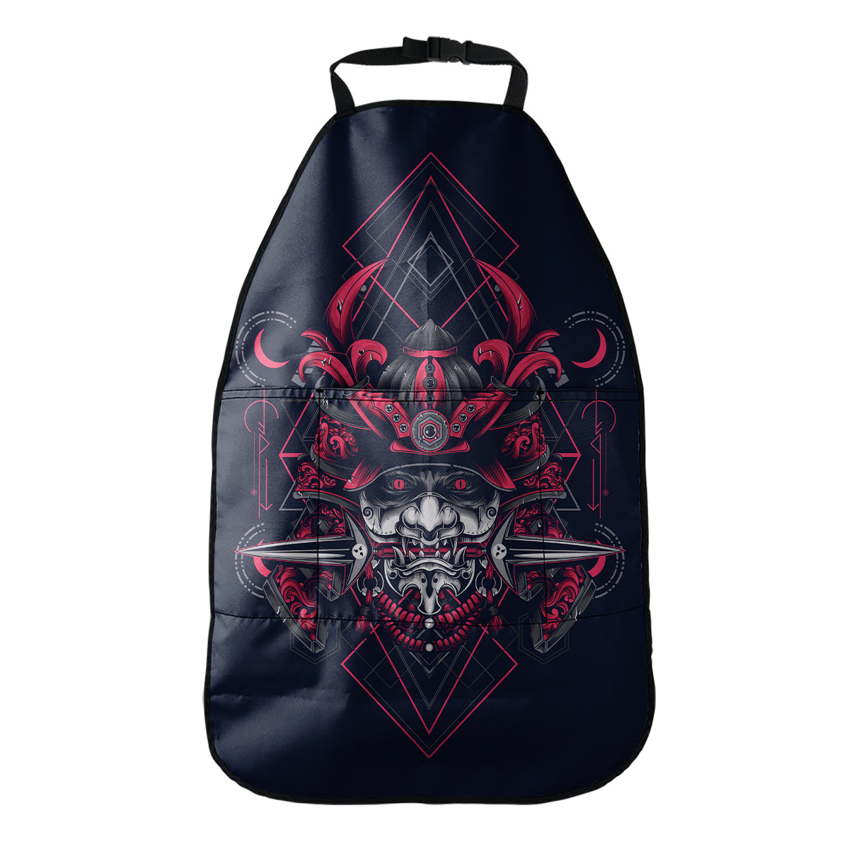 Geometric Samurai Mask Print Car Seat Organizers