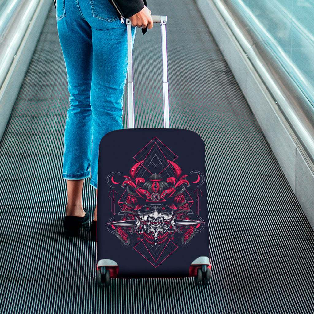 Geometric Samurai Mask Print Luggage Cover