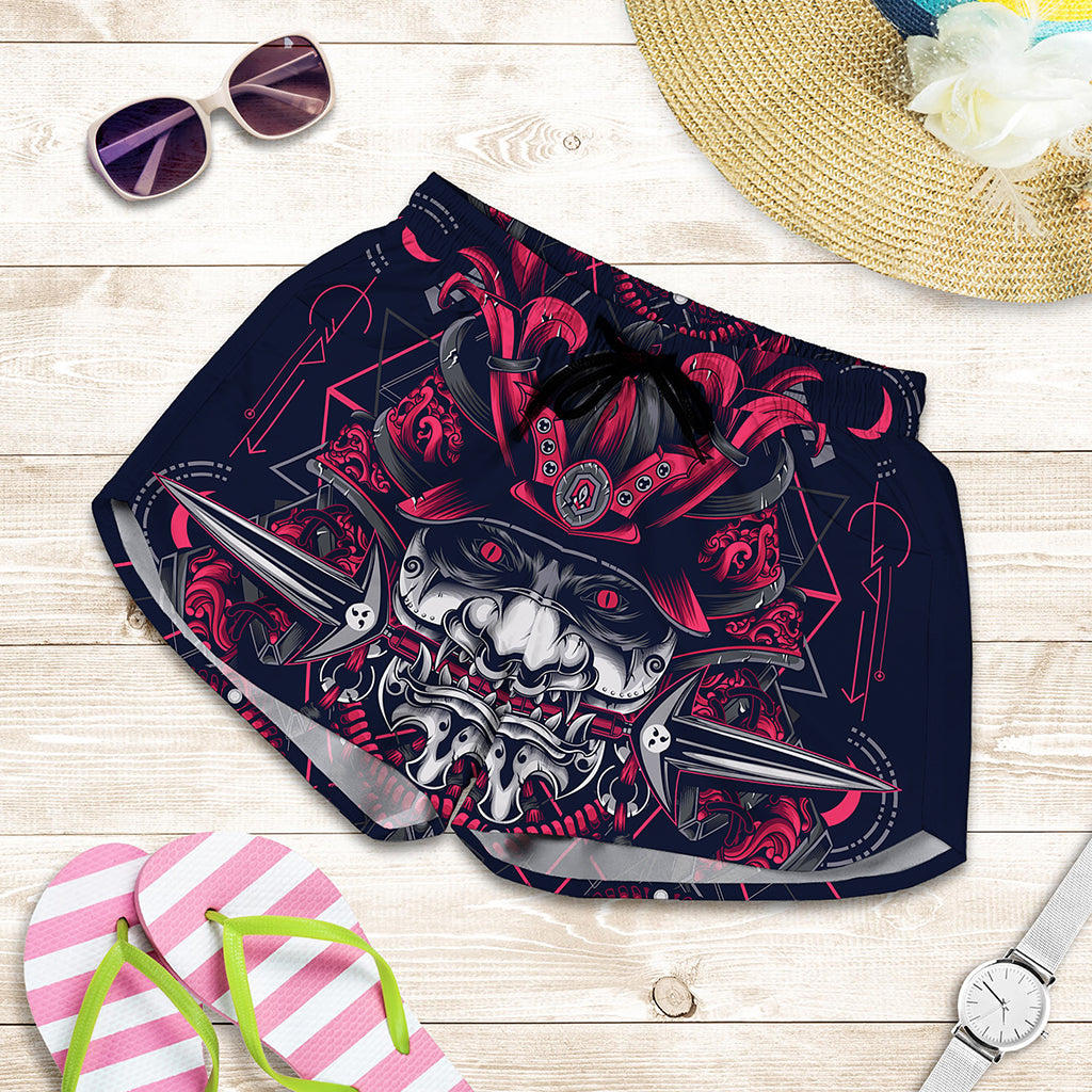 Geometric Samurai Mask Print Women's Shorts