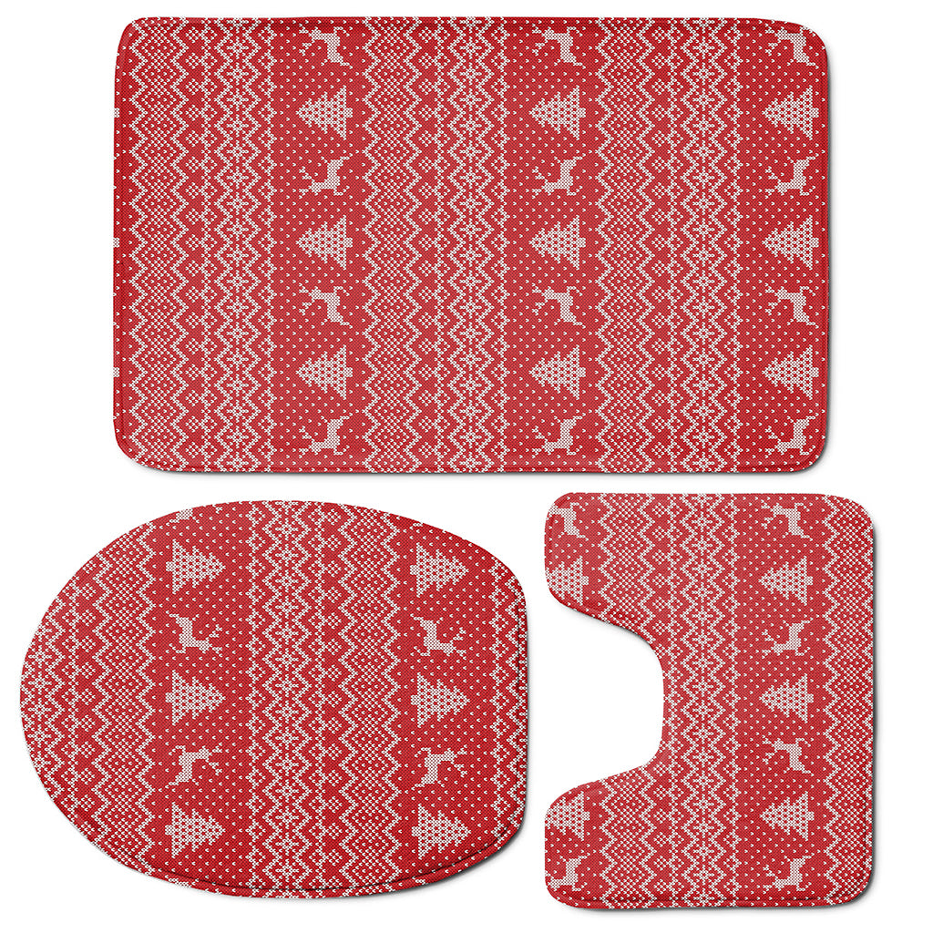 Geometric Xmas Knitted Pattern Print 3 Piece Bath Mat Set