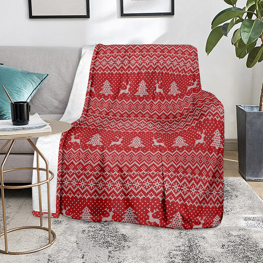 Geometric Xmas Knitted Pattern Print Blanket