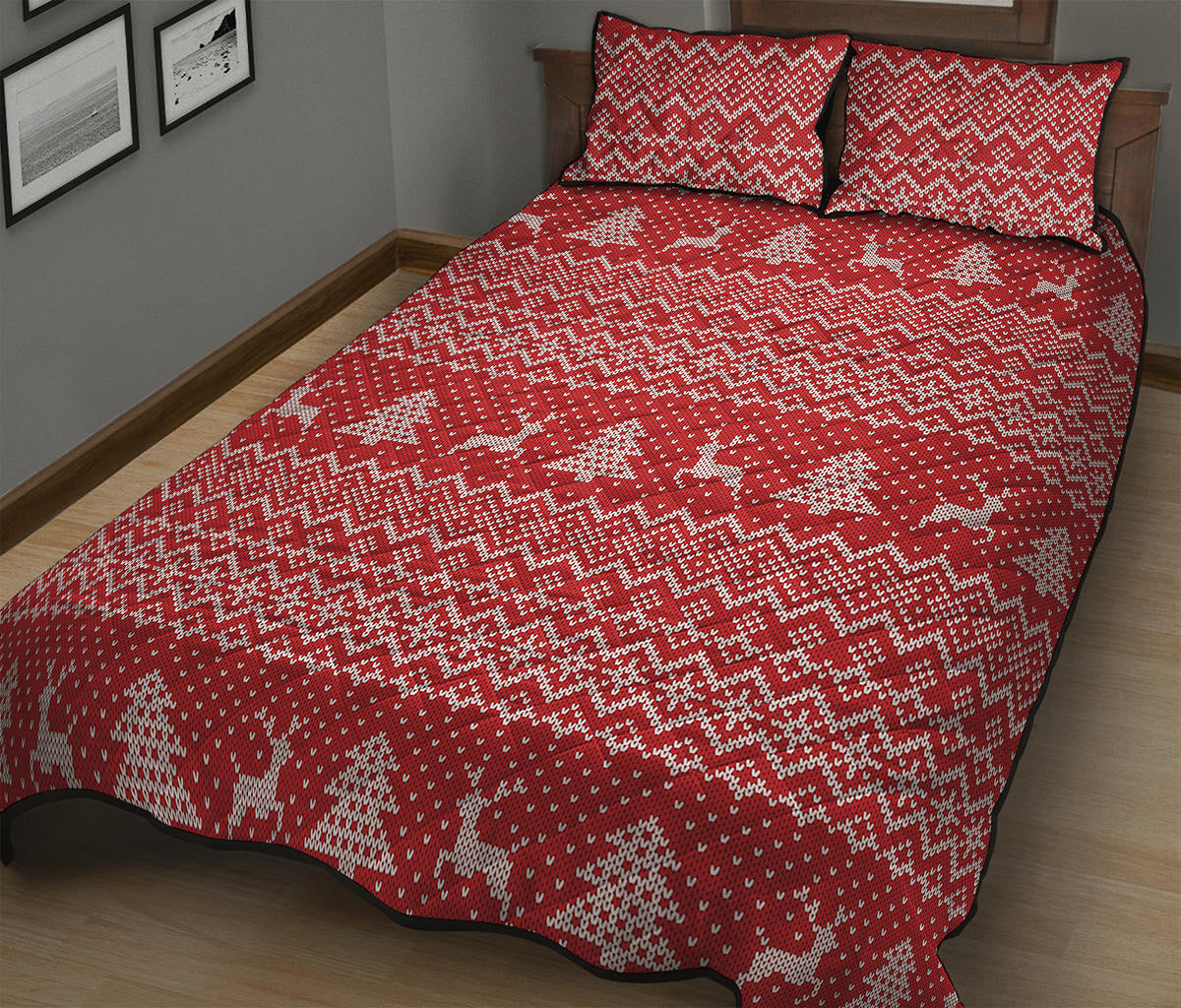 Geometric Xmas Knitted Pattern Print Quilt Bed Set