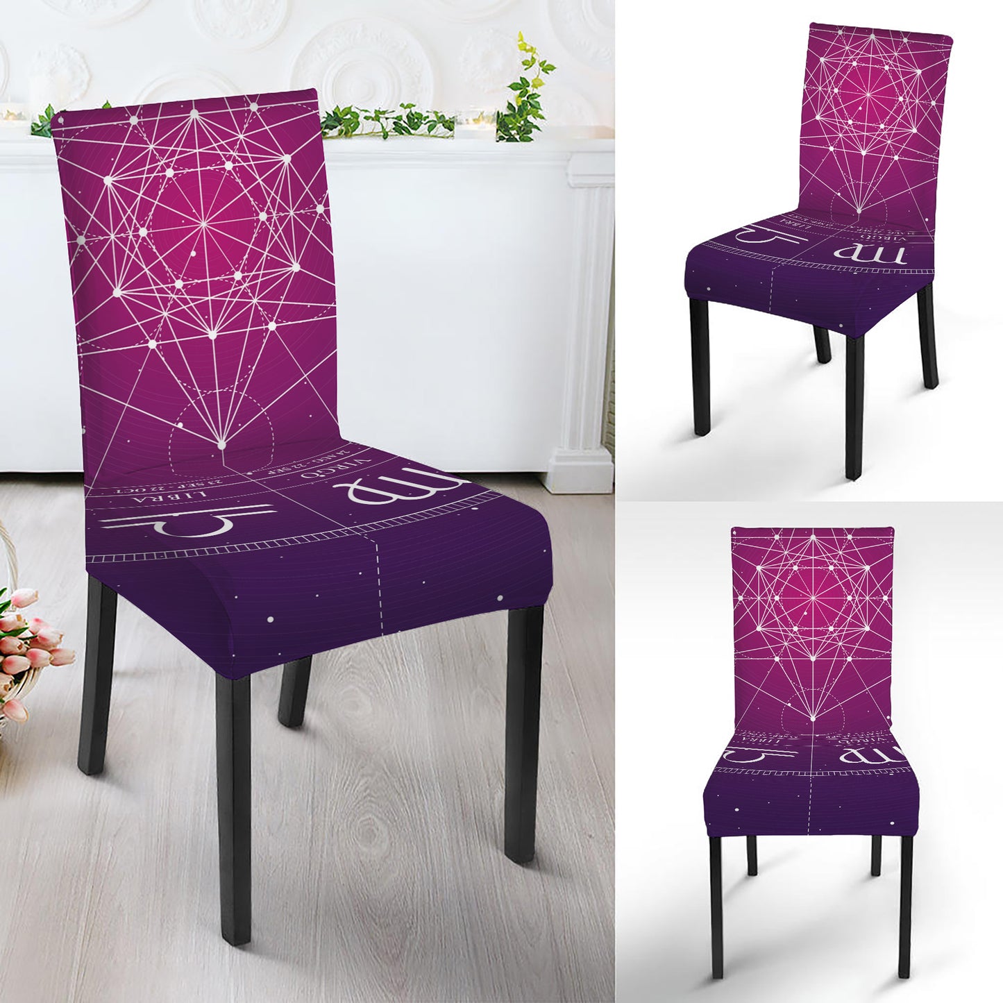Geometric Zodiac Calendar Print Dining Chair Slipcover